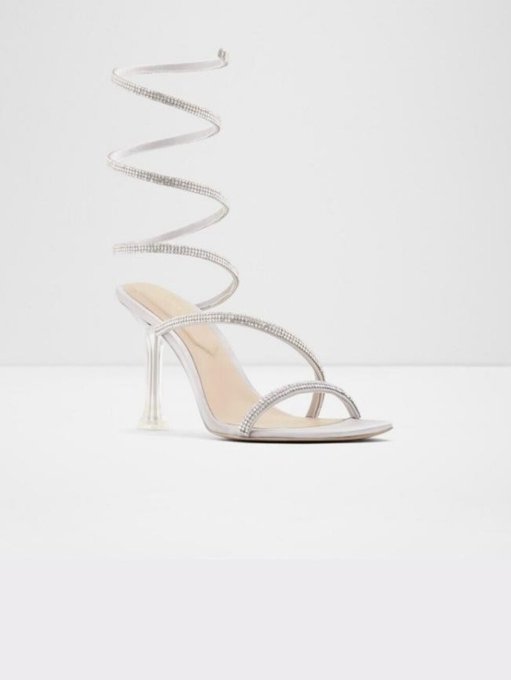 Strappy Crystal Wrap Stiletto Sandal in Silver